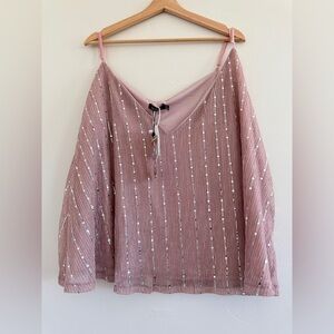 Chic Pink Sequin Blouse party casual plus size 22